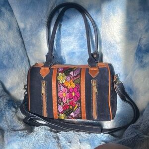 Floral‎ Embroidered Navy Handbag